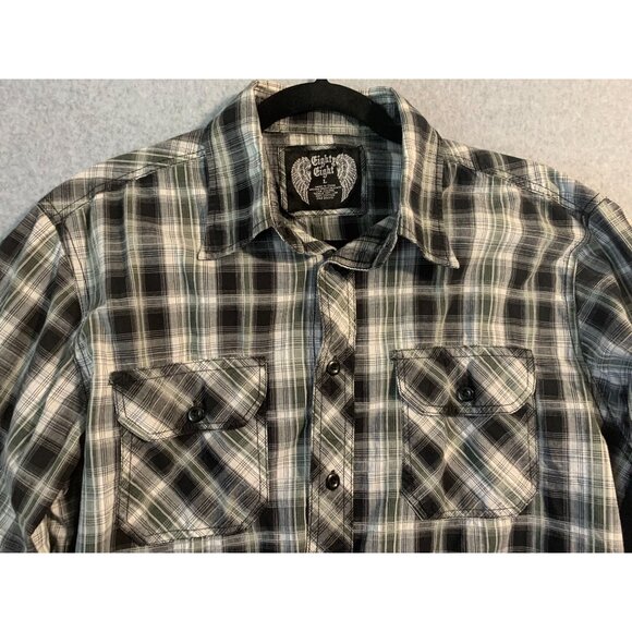 Eighty Eight Mens Size Large Black Plaid Green White Long Sleeve Button Up Shirt - Picture 4 of 4